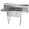 Koolmore 3 Compartment Stainless Steel NSF Commercial Kitchen Sink with Right and Left Drainboards SC101410-12B3